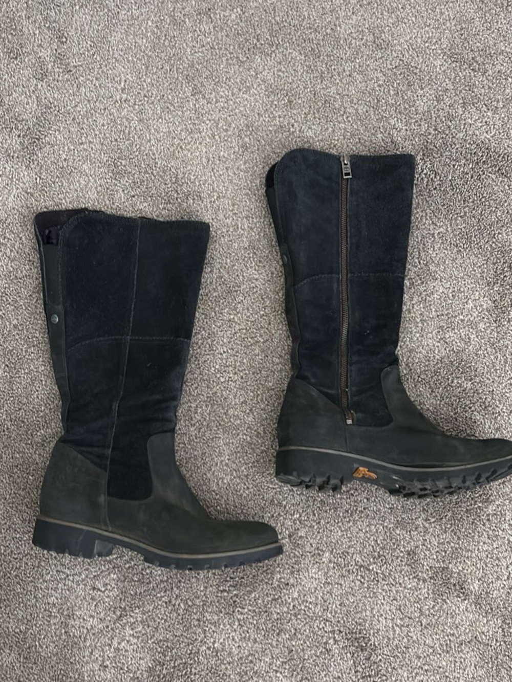 Timberland Black Suede and Leather Tall Lug Boots